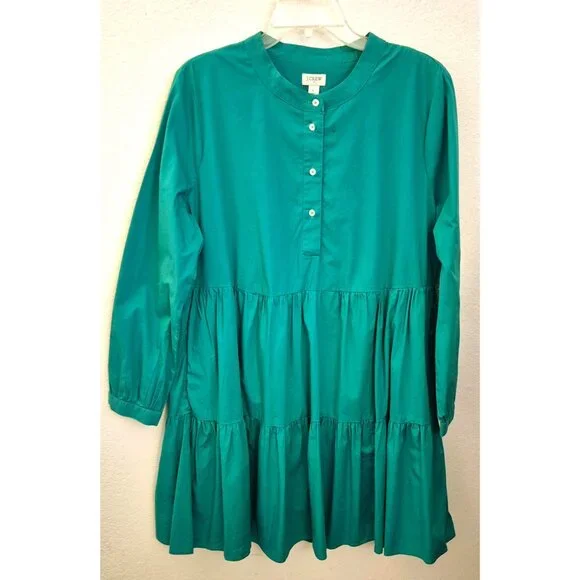 J. Crew | Dresses | J Crew Bright Green Baby Doll Relaxed Fit Long Sleeve  Cotton Dress Size L Euc | Poshmark